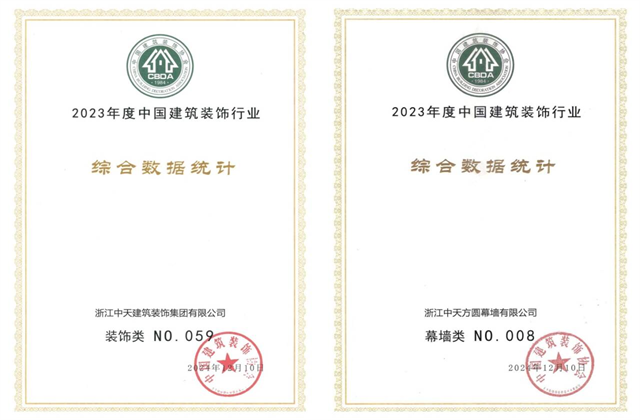 人生就是博装饰集团位列2023年度中国建筑装饰企业百强59位、幕墙百强第8位